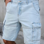 Resim Erkekler için Klasik Düz Paça Kot Pantolon - Diz Boyu Kesim, Fonksiyonel Yan Cepli Esnek Olmayan Denim Şortlar - Günlük ve Resmi Kıyafetler İçin Makinede Yıkanabilir Sokak Giysisi - Gündelikten Resmile Etkinliklere 
