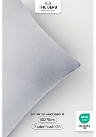 Resim 2'li Lakost Örgü Yastık Kılıfı Seti %100 Pamuk 50 X 70 Fermuarlı Gri 