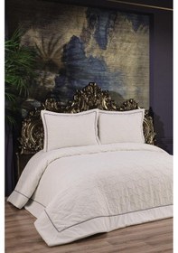 Resim Daye Dolgulu Şönil Çift Kişilik Yatak Örtüsü Krem Krem 