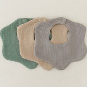 Resim 3'lü Organik Pamuk 8 Katlı Multi Müslin Çiçek Erkek Bebek Salya Mama Önlüğü,yakalık Model1 