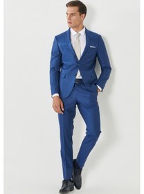 Resim AC&Co / Altınyıldız Classics Erkek Mavı Eksta Slim Fit Dar Kesim Mono Yaka Kareli Mavi Takım Elbise Mavi 