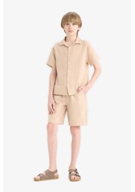 Resim DeFacto Erkek Çocuk Oversize Geniş Kalıp Polo Yaka Müslin Kısa Kollu Gömlek W3239A625HSBG732 