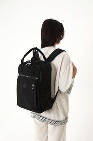 Resim BLACK Unisex Suya Dayanıklı Krinkıl Kumaş Çok Gözlü Büyük Boy Laptop Okul Ve Sırt Çantası Haki Tek Ebat 