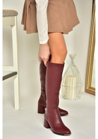 Resim Fox Shoes J848300109 Bordo Kalın Topuklu Kadın Çizme Bordo-suni Deri Bordo 