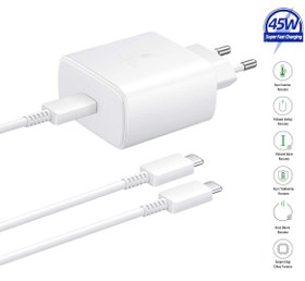 Resim Samsung Galaxy Tab S9 FE Uyumlu 45W Type-C to Type-C Super Hızlı Şarj Cihazı / Şarj Aleti Seti 