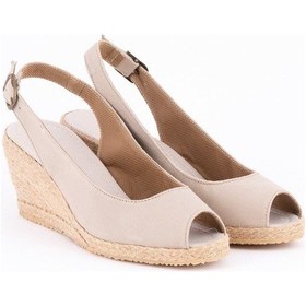 Resim Gerçek Elişi Burnu Açık Arkası Bantlı Dolgu Topuk Bej Keten Hasır Espadril Handmade Bej 