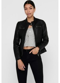 Resim Only Kadın Siyah Deri Ceket Onlbandit Faux Leather Biker 15081400-blk 001 