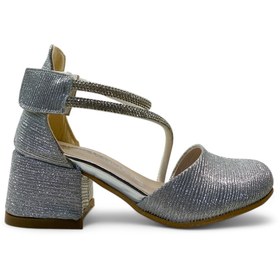 Resim Tuğba Ortopedi 773 Kız Çocuk Okul Öncesi Gümüş Simli Taşlı Topuklu Abiye Ayakkabı 