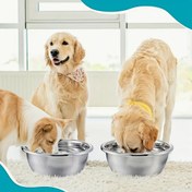 Resim 2'li Paslanmaz Çelik Köpek Kasesi Paketi, Büyük Kapasiteli Galon Boyutu, Büyük ve Ekstra Büyük Köpekler için Uygun, İç Mekan ve Dış Mekan Kullanımı Gıda Sınıfı Metal Su Kabı, Kolay Temizlenebilir, Dayanıklı Evcil Hayvan Kasesi 