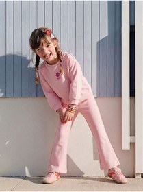 Resim LC Waikiki Pembe Çiçek Baskılı Kız Çocuk Soft Touch Sweatshirt ve Eşofman Altı 