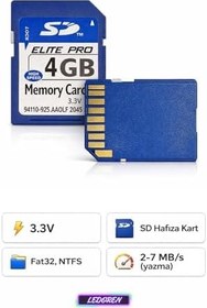 Resim Elite Pro 4GB SD Hafıza Kartı 3.3V Yüksek Hızlı Fat32 NTFS Uyumlu 