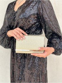 Resim she poly Kum Sim Altın Abiye Clutch Portföy Çanta 
