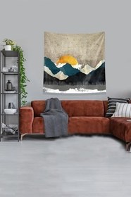 Resim Pelangi Sarı Dağın Ardındaki Güneş Leke Tutmaz Kadife Kumaş Duvar Örtüsü Duvar Halısı Tapestry KWLL332, 70 x 70 