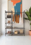 Resim Mobitopya Nilamu Elbise Dolabı, Metal Aksamlı, Antrasit Gri, Açık Dolap, Organizer, Askılık 130*170*34 Cm 