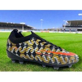 Resim LALİGA Siyah Gümüş Desenli Çoraplı Unisex Krampon Spor Ayakkabı 