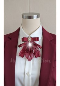 Resim Bordo Rengi Kadın Fiyonk Broş. Parlayan Rhinestone Sallantılı Detaylı Fiyonk Broş .boyun Kravat Çok Renkli 