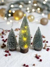 Resim 3'Lü (1 Kendinden Gün Işığı 15 Cm,2 Adet Işıksız 10 Cm) Mini Çam, Yılbaşı Ağacı, Yeşil 