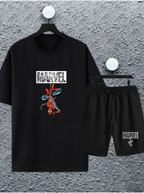 Resim macklin Unisex Kadın Erkek Marvel Spiderman Özel Karakter Baskılı Oversize Tshirt Ve Şort Eşofman Takımı 