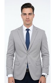 Resim Plus Scorpion Slim Fit Mikro Desenli Erkek Ceket Yazlık Pike Kumaş Çift Yırtmaç Blazer 