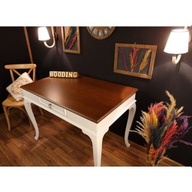 Resim Wooding-Mobilya Wooding 120 Cm Çekmeceli Masif Beyaz Ceviz Çalışma Masası 
