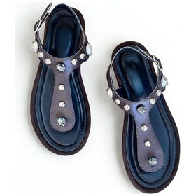 Resim Ne&ve Shoes Kahve Hakiki Deri Kadın Parmak Arası Taşlı Sandalet Kahverengi 