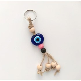 Resim Hasır Renkli Ahşap Boncuklu Nazar Anahtarlık Çanta Süsü 11871 