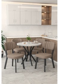 Resim Gnr 90cm Sabit Beyaz Mutfak Masası Takımı, Yemek Masası, 4 Modern Cappucino Sandalye Cappuccino 