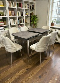 Resim Msy Home 4 Kişilik Asil Krom Serisi Kelebek Traverten Kelebek Yemek Masası Takımı Bej 