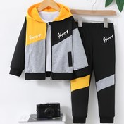 Resim Erkek Çocuklar İçin Harf Baskılı ve Fermuarlı İki Parçalı Kapüşonlu Ceket, Dış Mekan İçin Mükemmel 