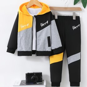 Resim Erkek Çocuklar İçin Harf Baskılı ve Fermuarlı İki Parçalı Kapüşonlu Ceket, Dış Mekan İçin Mükemmel 