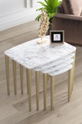 Resim Canisa Concept Telwe Serisi Üst Kalite Mdf 4lü Zigon Sehpa Takımı Beyaz Mermer Desen /ayakları Gold 