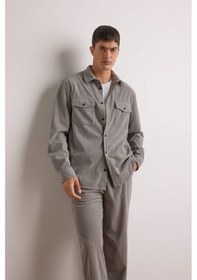 Resim Defacto Regular Fit Fitilli Kadife Uzun Kollu Gömlek F1518ax25augr454 Gri 