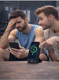 Resim 10000mah 20w Wireless Magsafe Kablosuz Powerbank Lüx Deri Standlı Taşınabilir Hızlı Şarj siyah 