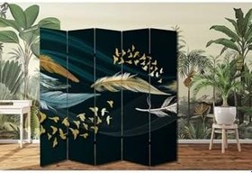 Resim Tüy ve Kuşlar Temalı Özel Tasarım Paravan Room Divider Oda Bölücü PRVN-1310-1, 220 x 180 