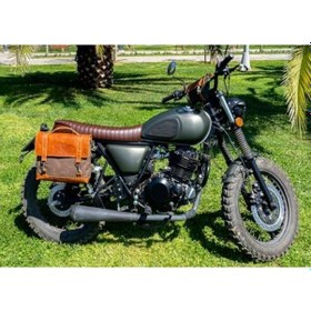 Resim Motosiklet Çantası, Motosiklet Yan Çantası, Kanvas Çanta, Geçme Kilit Aksesuarlı Kahverengi Addison 