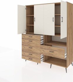 Resim Kronos Gardrop 7 Raflı 6 Çekmeceli 4 Kapaklı 176x59x221 Çam-aytaşı/çam Aytaşı/çam 