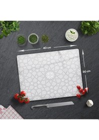 Resim Selçuklu Motifi Desenli Cam Kesme Tahtası 30cm X 40cm 