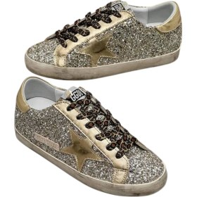 Resim Women's Super-Star Golden Goose Glitter Sneaker - Gold Glitter Leopard Laces-Kadın Ayakkabı Sneakers 
