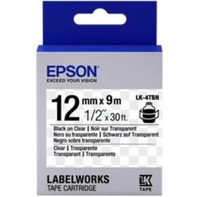 Resim Epson LK-4TBN Şeffaf Üzeri Siyah 12mm 9Metre Etiket 