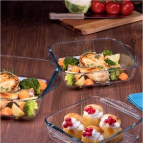 Resim Beyaz Kare Borcam Seti, Dayanıklı ve Şık Fırın Tepsisi 3'lü Takım 