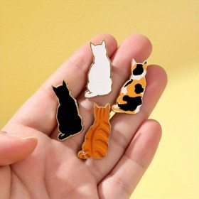 Resim 1 adet/4 adet Kedi Silueti Emaye Pim Seti - Kedi - Temalı Yaka Broşları Çantalar ve Giysiler için, Minimalist Moda Aksesuarları, Unisex Günlük Giyim Takı Hediyesi 