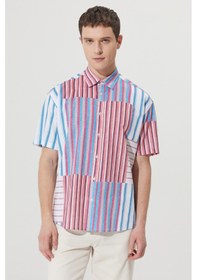 Resim AC&Co / Altınyıldız Classics Erkek Beyaz Renklı Oversize Bol Kesim Gizli Düğme Yaka %100 Pamuk Baskılı Gömlek Beyaz 