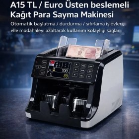 Resim A15 Tl / Euro Üsten Beslemeli Kağıt Para Sayma Makinesi 