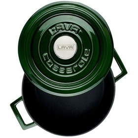 Resim Lava Döküm Çap Ø 24cm. Yuvarlak Tencere Döküm Demir Yekpare Kulplu Premium Serisi - Majolica Yeşil Yeşil 
