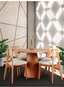 Resim Pissa Natural Ahşap Yemek Masası 100x100 Natural Ayak - Natural Üst 