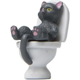 Resim Gri Kedi Heykeli Yenilikçi Bağlantısız Pvc Oturma Odası İçin Moda Canlı Görünüm Tuvalet Serisi 