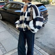 Resim Kadınların şık derin kraliyet mavi çizgili V-Neck yeleği - Düğmeli ön kısmıyla bol fit uzun kollu kazak, sıcak sonbahar kış katmanlama esansı, şık atkı, bayan kazakları 
