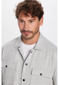 Resim Tudors Erkek Relax Fit Rahat Kesim Çift Cepli Örme Gri Apaş Yaka Gömlek-32947 Gri 