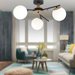Resim Peyda 3'lü Siyah Eskitme Beyaz Camlı Modern Koridor Yatak Odası Salon Avize Apliqa