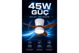 Resim Modern LED Işıklı Tavan Vantilatörü 3 Renk Işık 3 Kademe Hız Sessiz Beyaz Gövde Beyaz Kanat Avize 